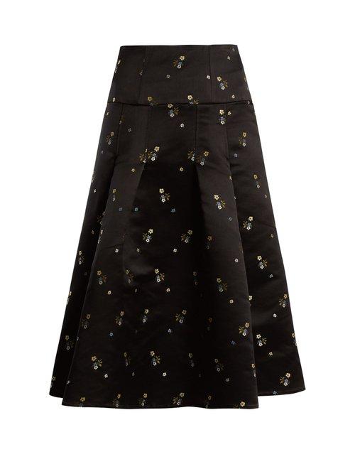 Matchesfashion.com Erdem - Gael Duchess Satin A Line Skirt - Womens - Black Multi