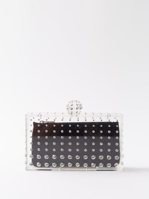 Aquazzura - Tequila Crystal-embellished Resin Clutch Bag - Womens - Paladium Transparent