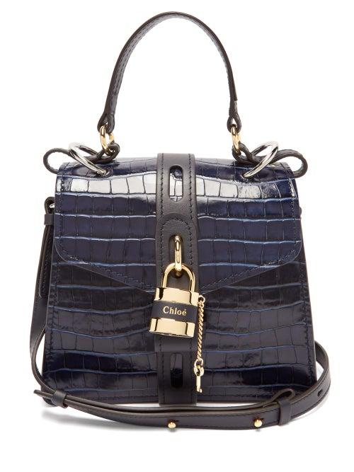 Matchesfashion.com Chlo - Aby Medium Crocodile Effect Leather Shoulder Bag - Womens - Navy