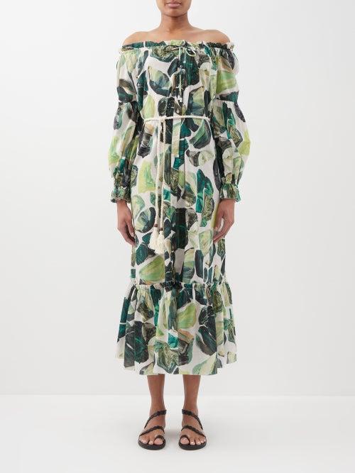 Ale Mais - Siena Abstract-print Organic-cotton Poplin Dress - Womens - Green Print