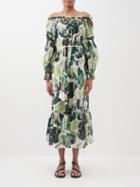 Ale Mais - Siena Abstract-print Organic-cotton Poplin Dress - Womens - Green Print