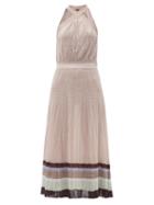 Matchesfashion.com Missoni - Crossover Halterneck Striped Lurex-knit Dress - Womens - Beige Multi