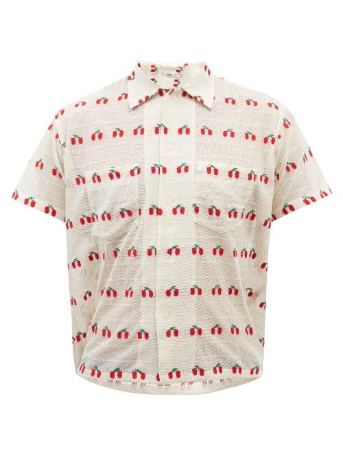 Bode - Cherry-embroidered Cotton-mesh Shirt - Mens - White