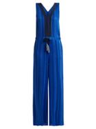 Matchesfashion.com Zeus + Dione - Amazones Geometric Jacquard Silk Blend Jumpsuit - Womens - Blue