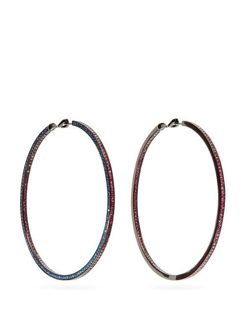 Matchesfashion.com Lynn Ban - Duotone Large Sapphire & Rhodium Hoop Earrings - Womens - Pink