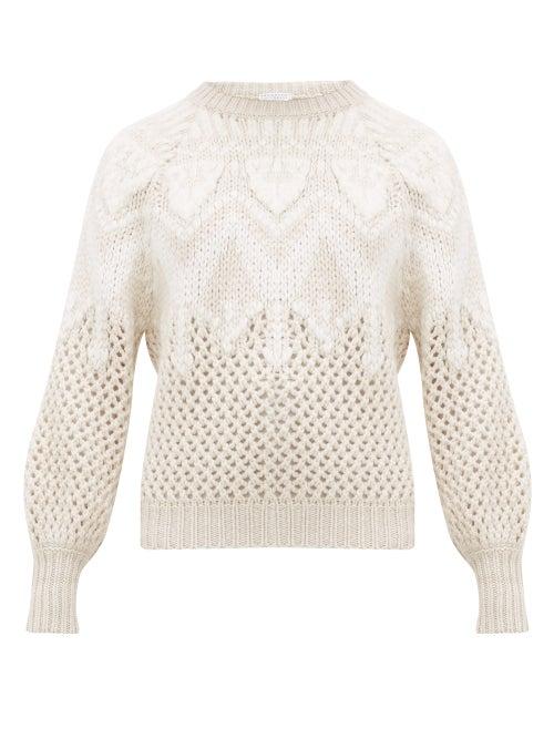 Matchesfashion.com Brunello Cucinelli - Opera Open Knit Cashmere & Silk Sweater - Womens - Ivory