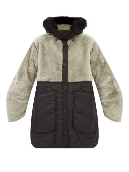 Marfa Stance - Reversible Hooded Shearling And Nylon Coat - Womens - Grey Multi