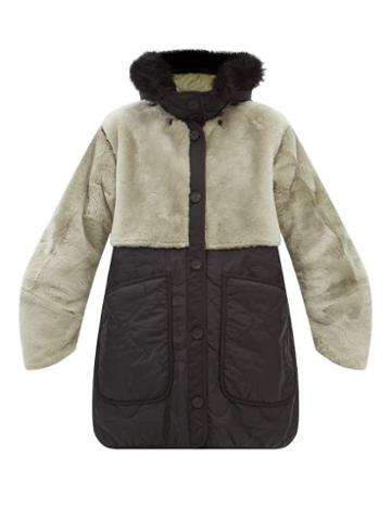 Marfa Stance - Reversible Hooded Shearling And Nylon Coat - Womens - Grey Multi