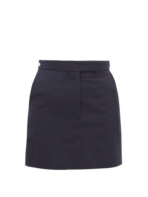 Matchesfashion.com Thom Browne - Tonal-striped Wool Seersucker Mini Skirt - Womens - Navy