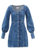 Ganni - Scoop-neck Denim Mini Dress - Womens - Mid Denim