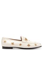 Matchesfashion.com Gucci - New Jordaan Embroidered Leather Loafers - Womens - White Gold