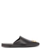 Matchesfashion.com Balenciaga - Cosy Bb Logo Leather Slippers - Womens - Black Gold