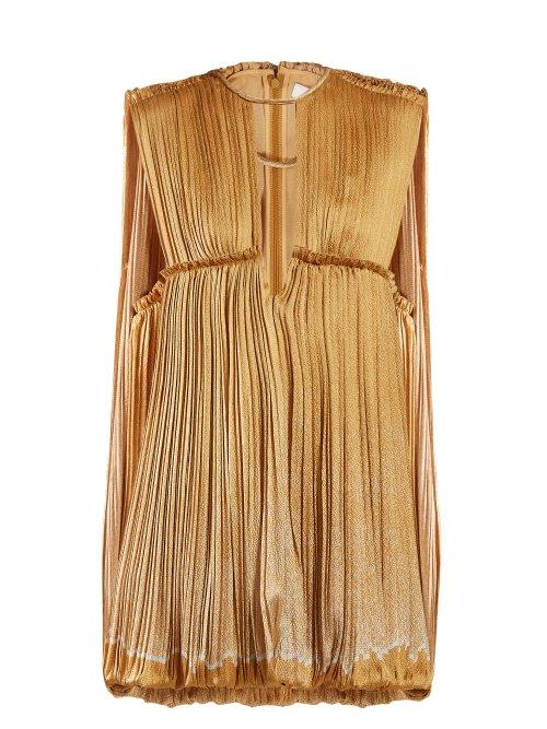 Matchesfashion.com Chlo - Dgrad Pleated Seersucker Mini Dress - Womens - Gold