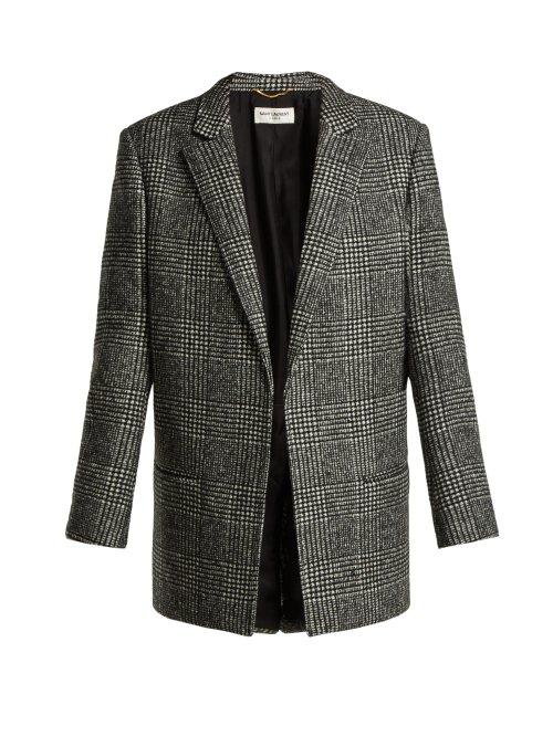 Matchesfashion.com Saint Laurent - Prince Of Wales Check Wool Blend Jacket - Womens - Grey Multi