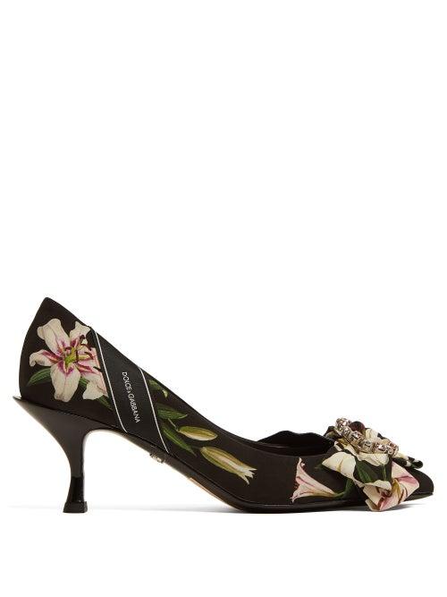 Matchesfashion.com Dolce & Gabbana - Lori Lily Print Canvas Pumps - Womens - Black Multi