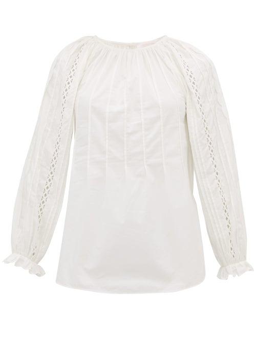 Matchesfashion.com See By Chlo - Scalloped Cotton Poplin Blouse - Womens - Ivory