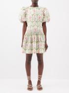 Agua By Agua Bendita - Verao Avian-print Cotton-poplin Mini Dress - Womens - Green Print