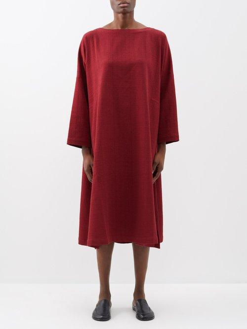Eskandar - Scoop-neck Basketweave-cotton Midi Dress - Womens - Red