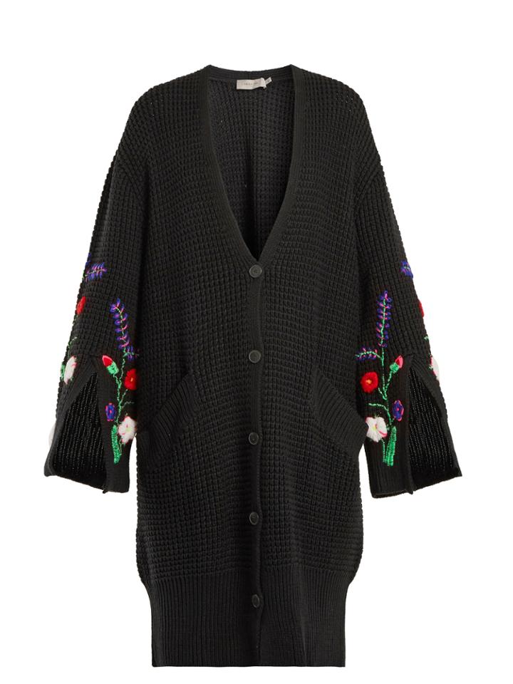 Preen Line Ada Oversized Floral-embroidered Knit Cardigan
