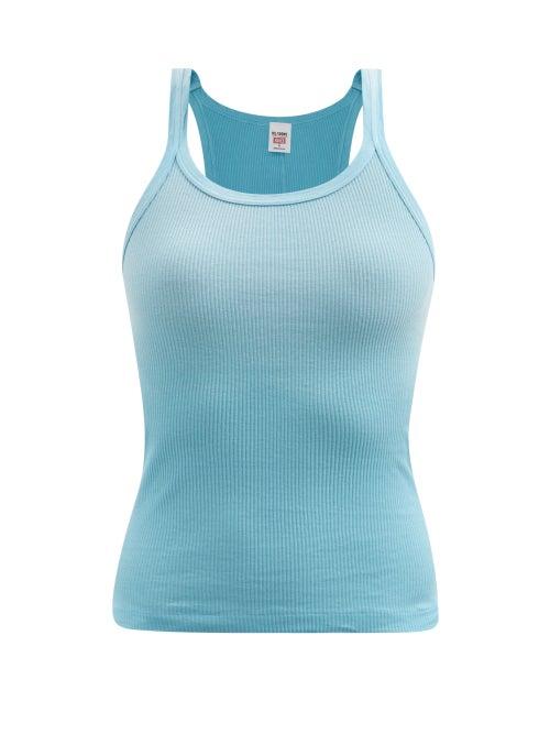 Re/done - Ribbed Cotton-jersey Tank Top - Womens - Light Blue