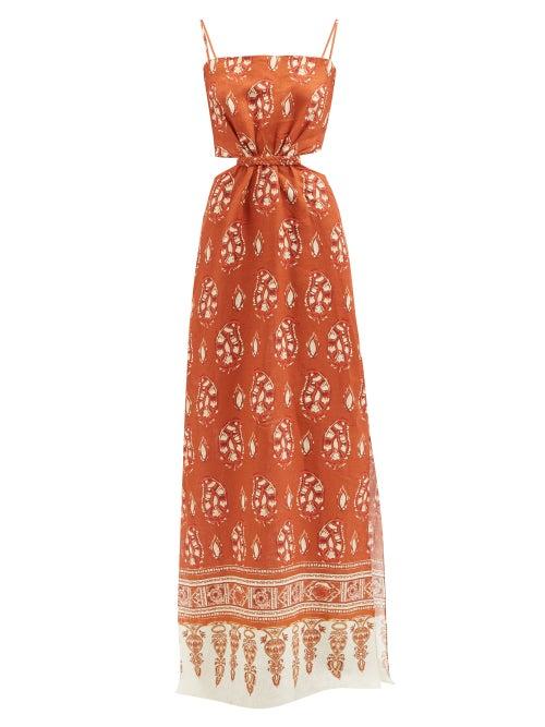 Johanna Ortiz - Fable Cut-out Linen Maxi Dress - Womens - Brown Print