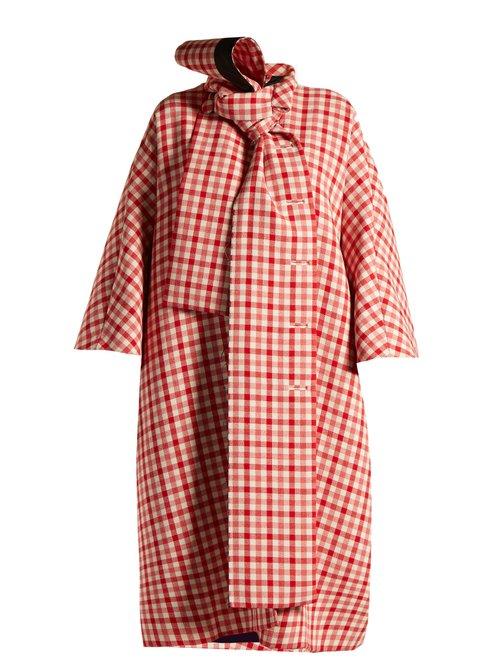 Matchesfashion.com Balenciaga - Gingham Tie Neck Wool Blend Coat - Womens - Red White