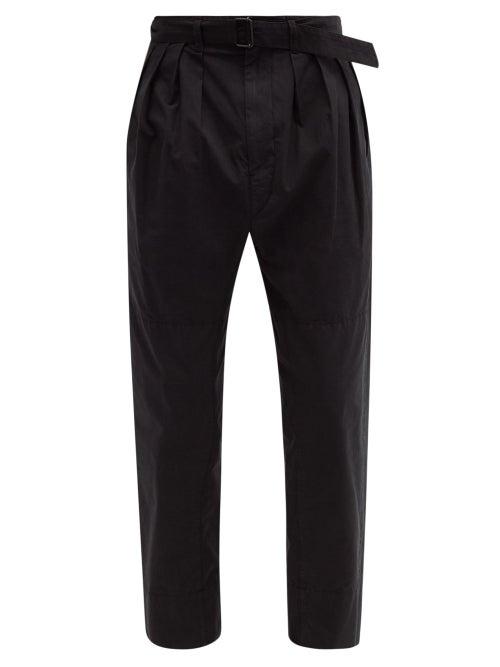 Matchesfashion.com Lemaire - Belted Pleated Cotton Trousers - Mens - Black