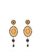 Matchesfashion.com Dolce & Gabbana - Cameo Crystal And Bead Drop Clip Earrings - Womens - Gold