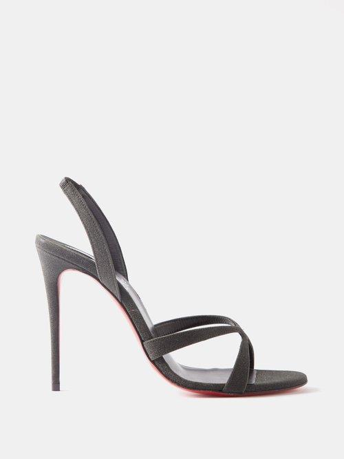 Christian Louboutin - Emilie 100 Glitter-leather Slingback Sandals - Womens - Black