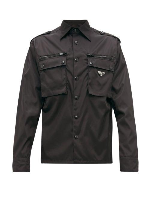 Matchesfashion.com Prada - Logo Plaque Nylon Gabardine Shirt - Mens - Black