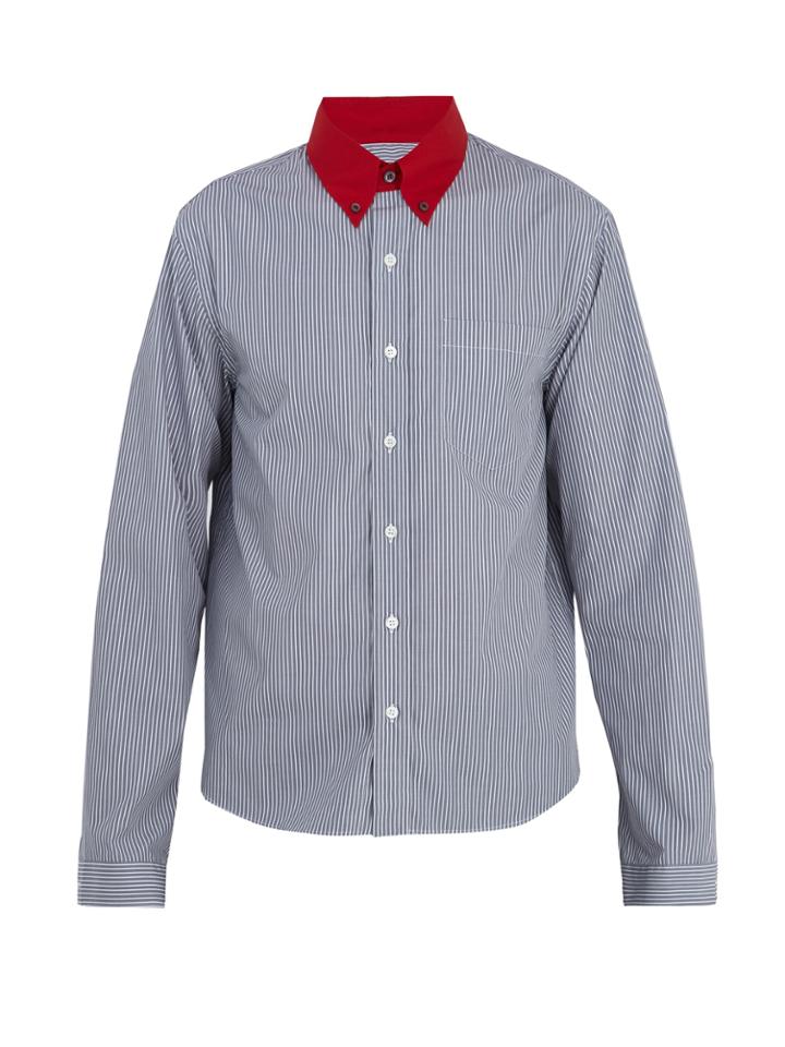 Prada Contrast Point-collar Striped Cotton Shirt