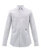 Matchesfashion.com Prada - Logo Embroidered Striped Cotton Slim Fit Shirt - Mens - Black