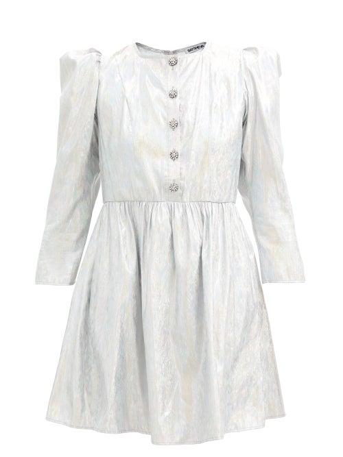 Matchesfashion.com Batsheva - Crystal-button Metallic Twill Mini Dress - Womens - Silver