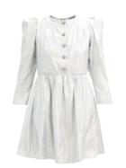 Matchesfashion.com Batsheva - Crystal-button Metallic Twill Mini Dress - Womens - Silver