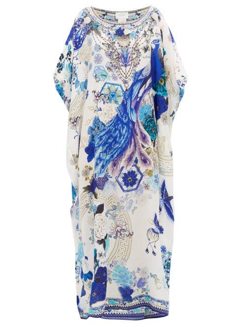 Matchesfashion.com Camilla - Crystal-embellished Floral-print Silk Kaftan - Womens - White Print
