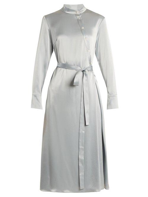 Matchesfashion.com Osman - Melinda Satin Shirtdress - Womens - Light Blue