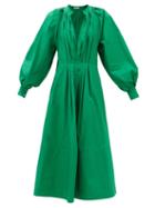 Co - Pleated-waist Organic-cotton Dress - Womens - Green