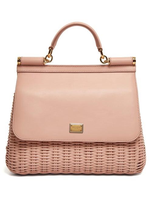 Matchesfashion.com Dolce & Gabbana - Sicily Medium Wicker And Leather Bag - Womens - Light Pink