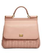Matchesfashion.com Dolce & Gabbana - Sicily Medium Wicker And Leather Bag - Womens - Light Pink