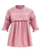 Chlo - Pleated-yoke Cotton-blend Poplin Top - Womens - Pink