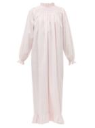 Matchesfashion.com Loretta Caponi - Shirred Swiss Dot Cotton Poplin Dress - Womens - Pink