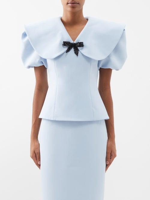 Shushu/tong - Exaggerated-collar Crepe Blouse - Womens - Light Blue