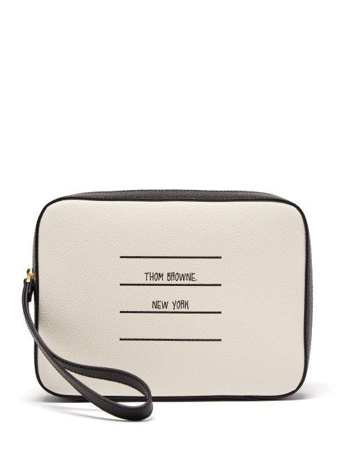 Matchesfashion.com Thom Browne - Logo Painted Pebbled Leather Wash Bag - Mens - Black