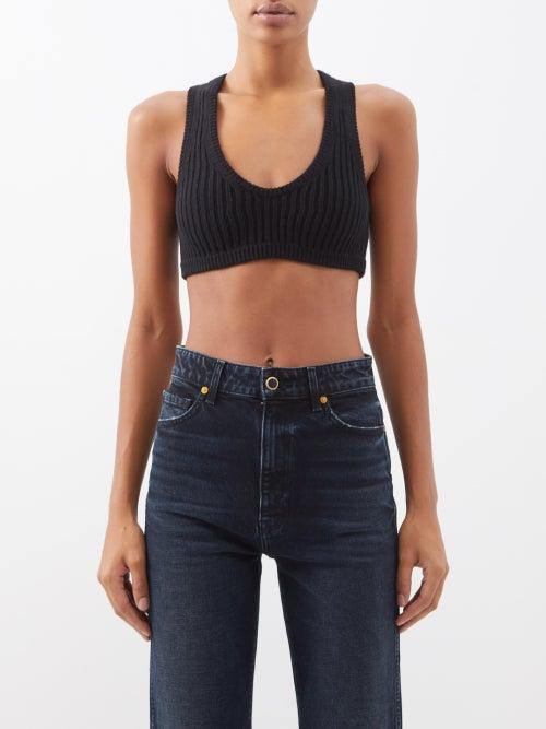 Khaite - Gioca Scoop-neck Ribbed Cashmere-blend Cropped Top - Womens - Black