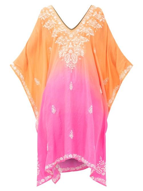 Matchesfashion.com Juliet Dunn - Embroidered Silk Kaftan - Womens - Orange Multi