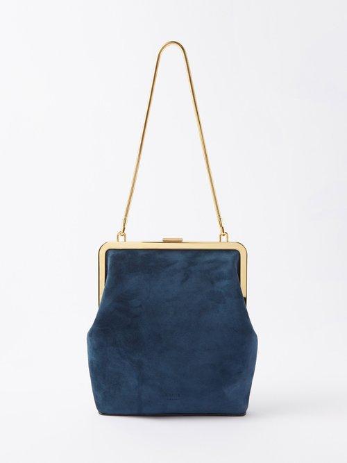 Khaite - Lilith Suede Handbag - Womens - Navy