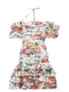 Matchesfashion.com Zimmermann - Allia Floral Print Pintuck Linen Dress - Womens - White
