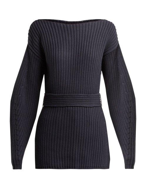 Matchesfashion.com Apiece Apart - Suus Belted Cotton Blend Sweater - Womens - Navy
