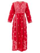 Matchesfashion.com Muzungu Sisters - Floral-embroidered Silk Dress - Womens - Red Multi