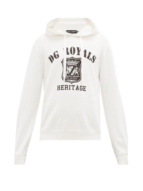 Matchesfashion.com Dolce & Gabbana - Logo-print Cotton Hooded Sweatshirt - Mens - White